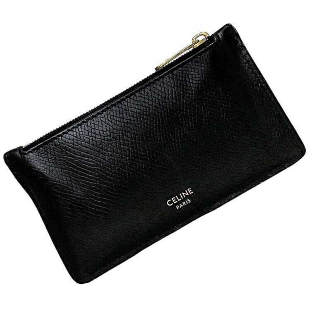 Celine Card Holder Coin Wallet Purse Zipper Leather F Compact Black